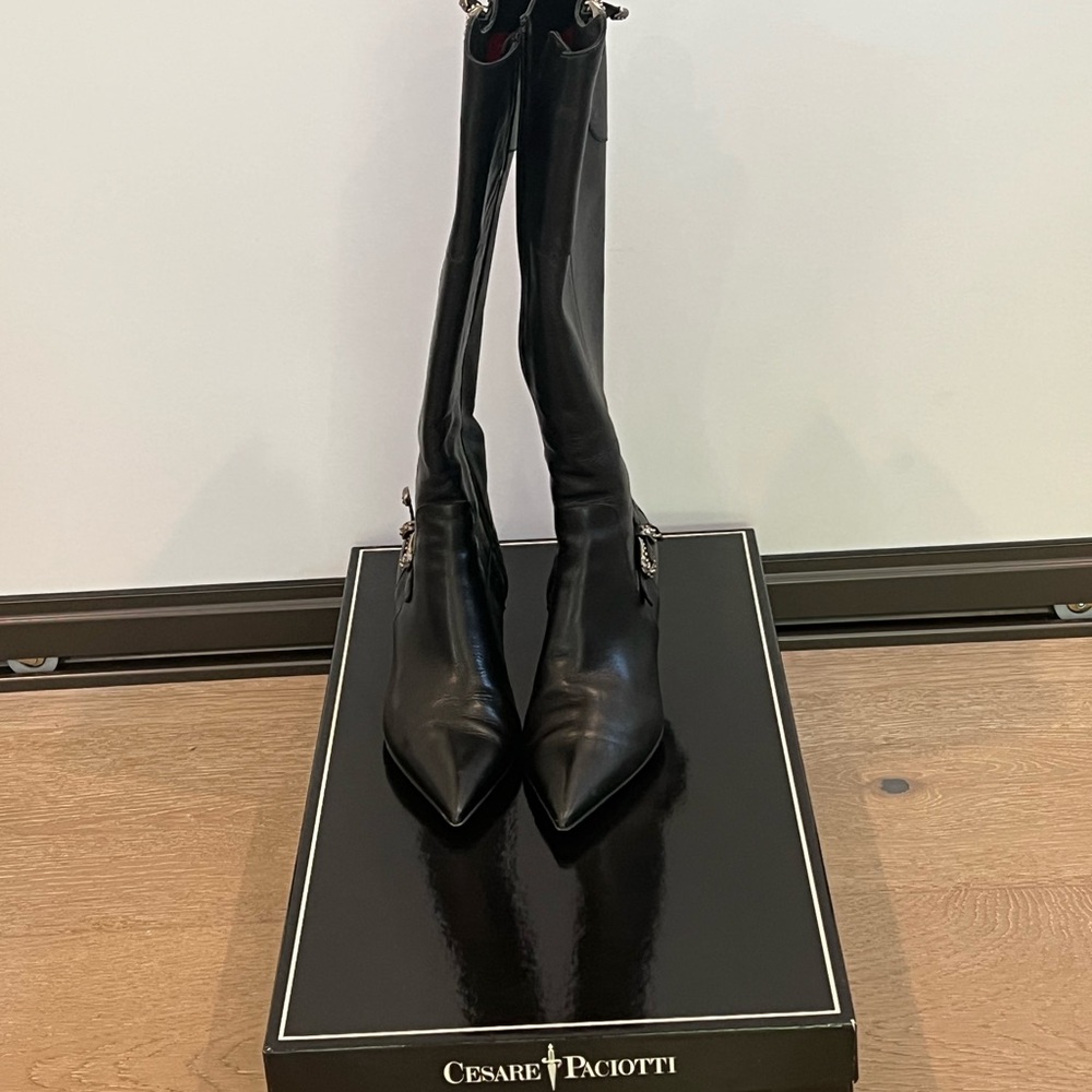 Cesare Paciotti Black Heeled Boots Sleek Stiletto Design
